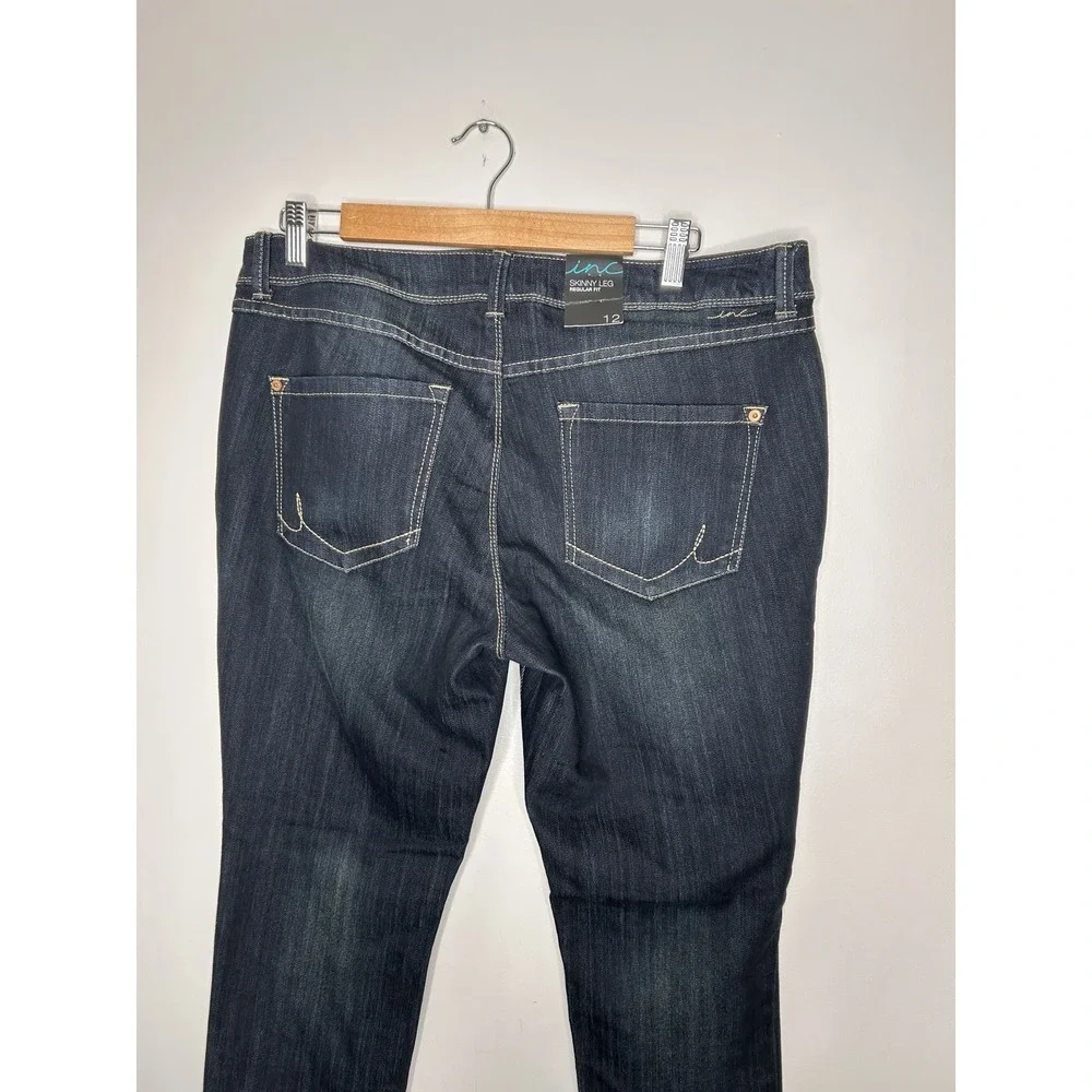 INC International Concepts Skinny Jeans Womens Dark Wash Zipper Ankle Size 12